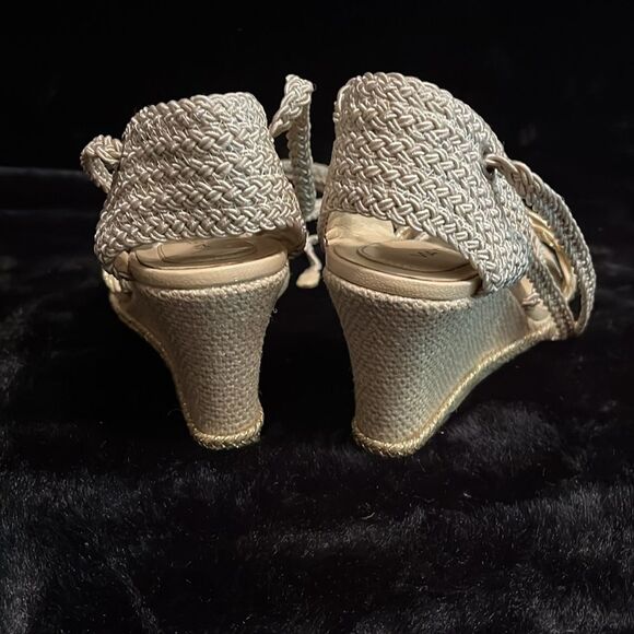 Via Spiga Jute & Wedge Gold Ankle Strap Sandals - Picture 4 of 10